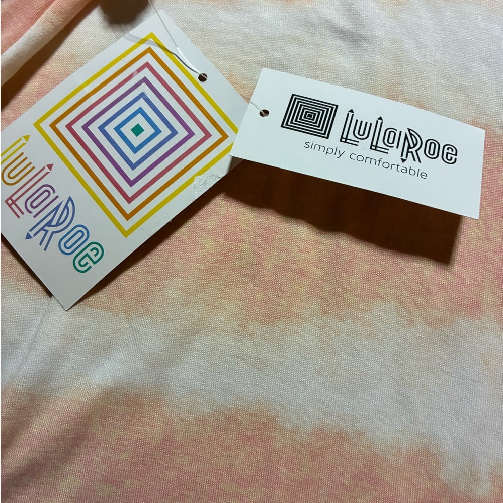 LuLaRoe Peach and White Striped Casual Tee - Picture 3 of 4